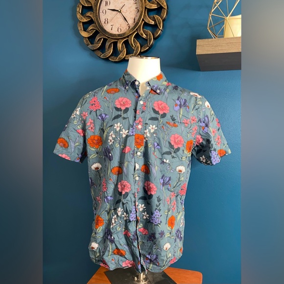 Goodthreads Poplin Floral Hawaiian Short sleeve button-down men's shirt XLARGE - Picture 3 of 16